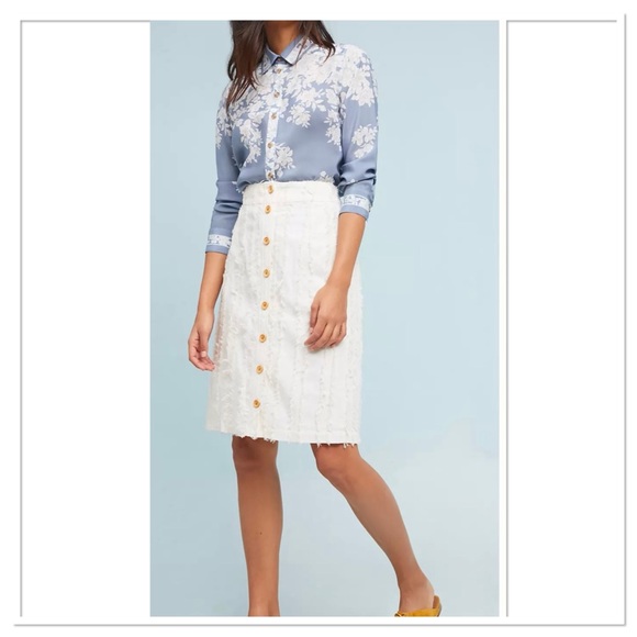 Anthropologie Maeve Rosalee Silk Button Up Front Shirt Floral Blue White Size 4 - Picture 2 of 10